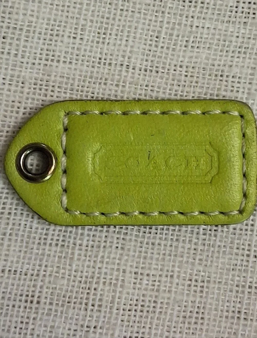 COACH Vintage Lime Green Leather Hangtag, Keyring, Replacement 1.5